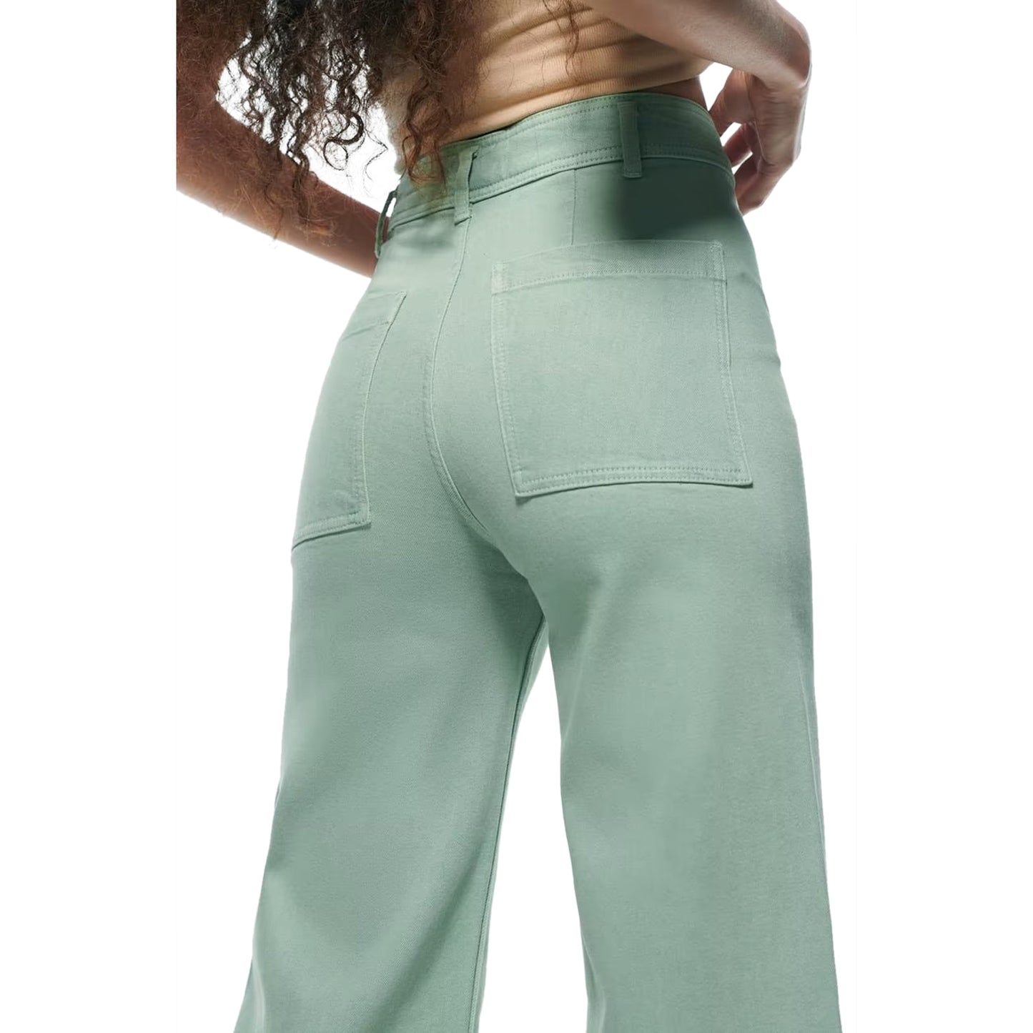 High Rise Wide Leg Jean | Mint Green