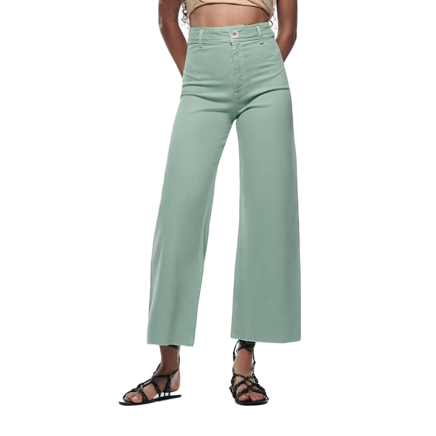 High Rise Wide Leg Jean | Mint Green